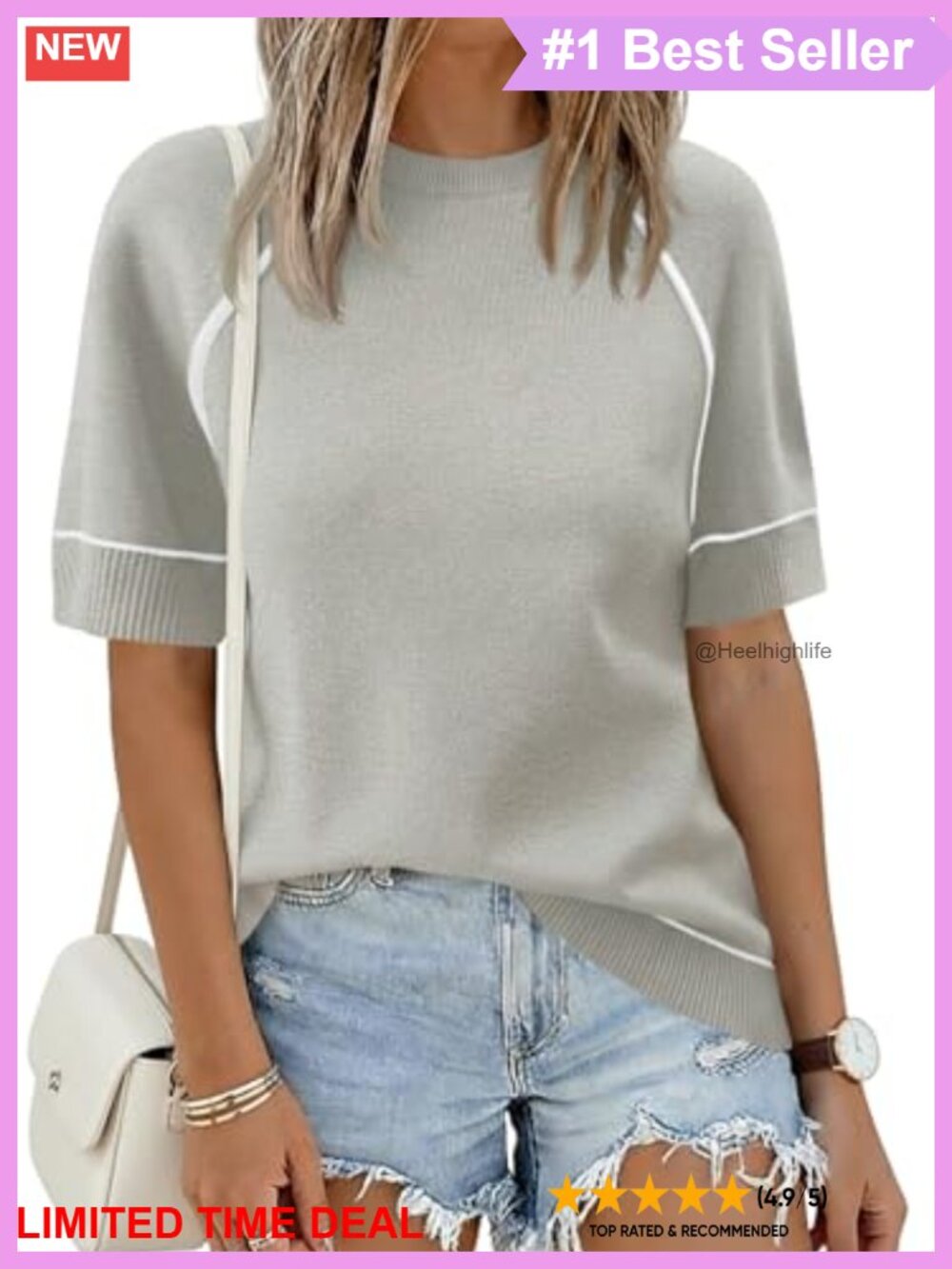 Women's Short Sleeve Crew Neck Lightweight Knit Sweater Top